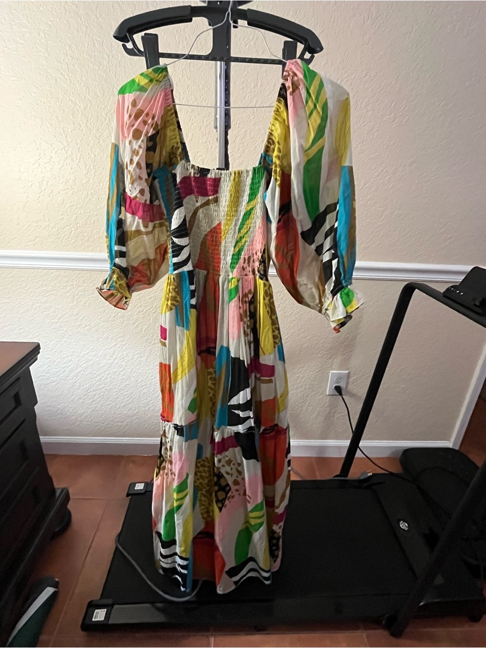 Fate Multicolor Abstract Maxi Dress with Puff Sleeves